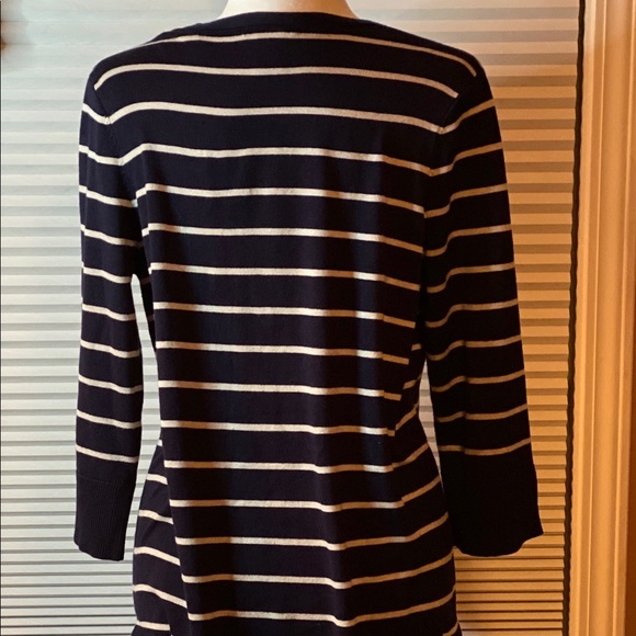 Isela Large Tunic Sweater Navy & White 3/4 Sleeves - Picture 4 of 8